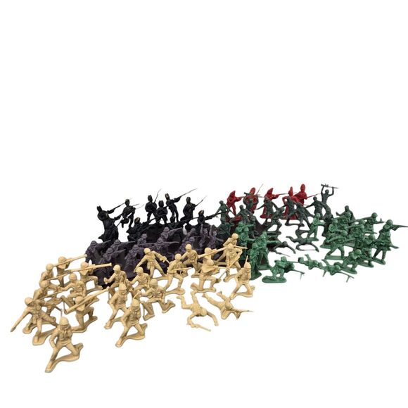 Lot of 87 Vintage Toy Soldiers Plastic Red Black White Green Gray Tan - Picture 4 of 7